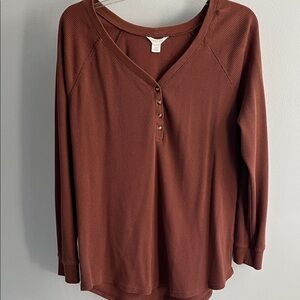 Caslon Waffle knit organic cotton Long Sleeve Henley in Terracotta